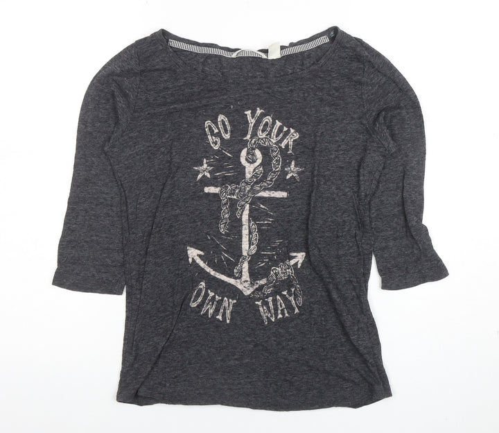 O'Neill Women's Grey Boat Neck 3/4 Sleeve Nautical T-Shirt Size M