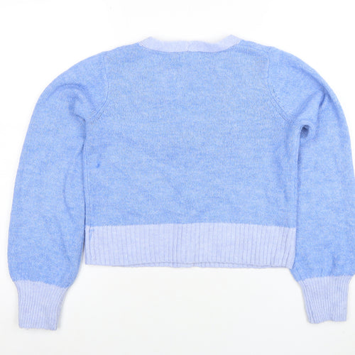 YESLOLA Women Blue XS V-Neck Button Knit Cardigan Jumper