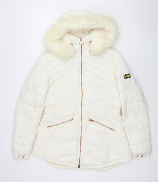 Barbour International Womens Ivory Size 14 Hooded Puffer Jacket