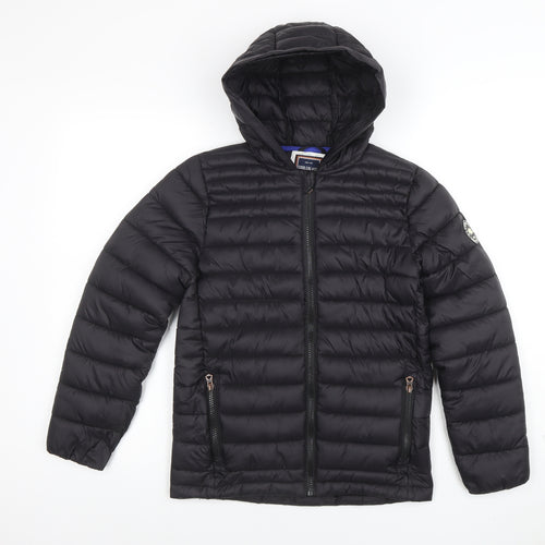SoulCal & Co Boys Black Hooded Puffer Jacket 11-12 Years Quilted Full Zip