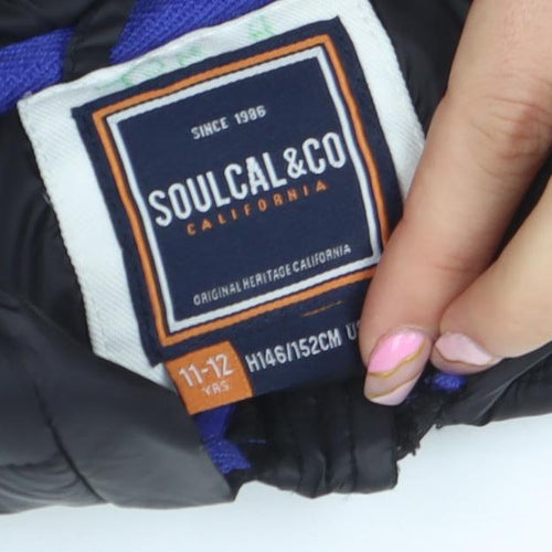 SoulCal & Co Boys Black Hooded Puffer Jacket 11-12 Years Quilted Full Zip