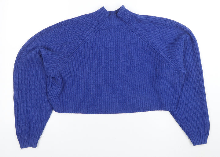 Hollister Women Blue Mock Neck Knit Pullover Jumper Size L