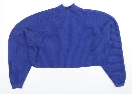 Hollister Women Blue Mock Neck Knit Pullover Jumper Size L