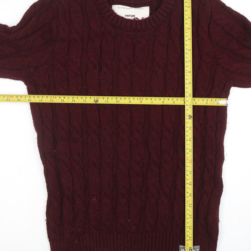 Superdry Men’s Red Cable-Knit Crew Neck Cotton Jumper Size L
