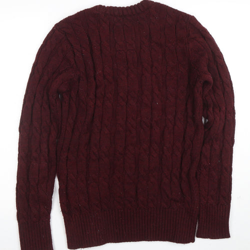 Superdry Men’s Red Cable-Knit Crew Neck Cotton Jumper Size L