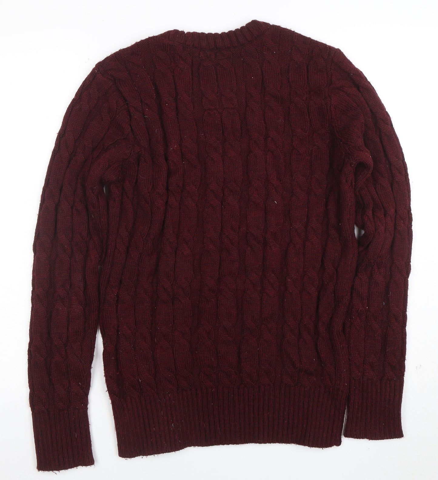 Superdry Men’s Red Cable-Knit Crew Neck Cotton Jumper Size L