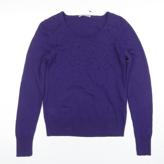 Marks & Spencer Women Purple Beaded Merino Wool Jumper UK 12