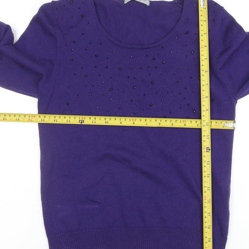 Marks & Spencer Women Purple Beaded Merino Wool Jumper UK 12