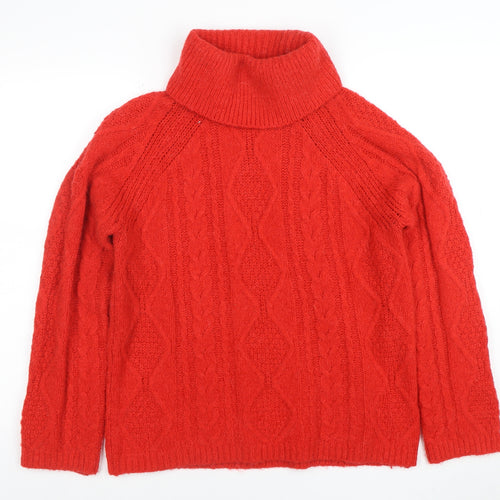 Next Women Red Roll Neck Cable Knit Jumper Small