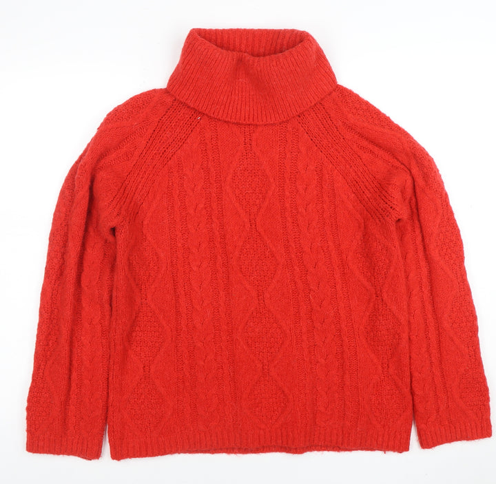 Next Women Red Roll Neck Cable Knit Jumper Small