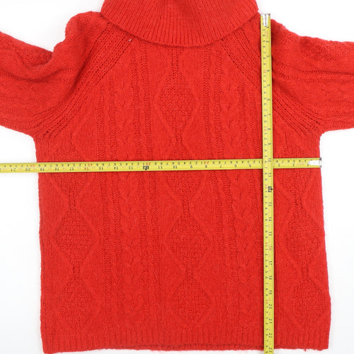 Next Women Red Roll Neck Cable Knit Jumper Small