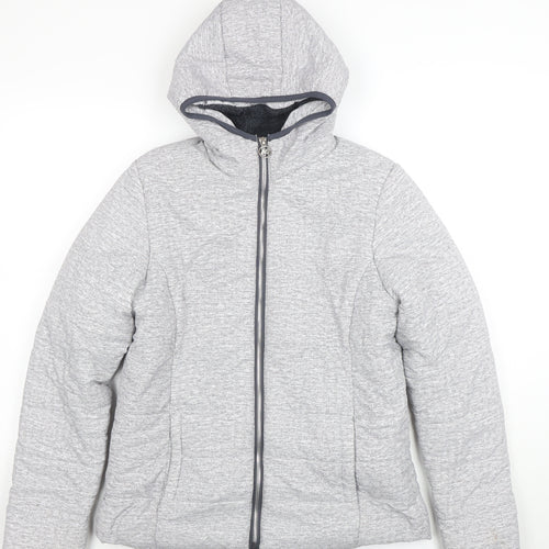New Balance Women's Grey Hooded Puffer Jacket Size M Polyester Lined