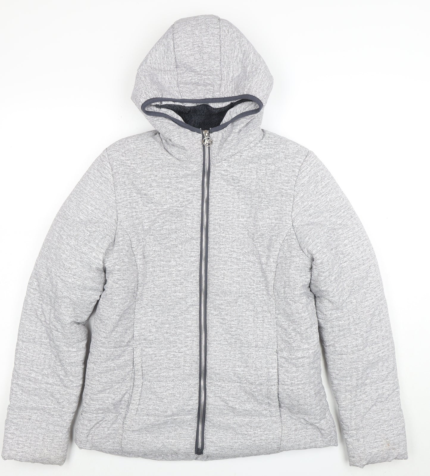 New Balance Women's Grey Hooded Puffer Jacket Size M Polyester Lined