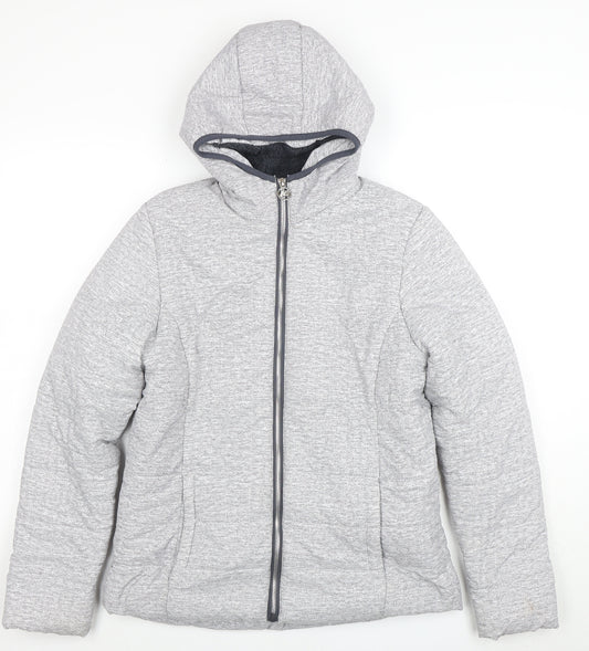 New Balance Women's Grey Hooded Puffer Jacket Size M Polyester Lined