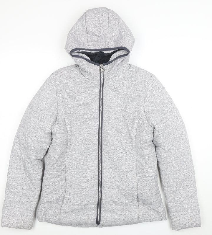 New Balance Women's Grey Hooded Puffer Jacket Size M Polyester Lined