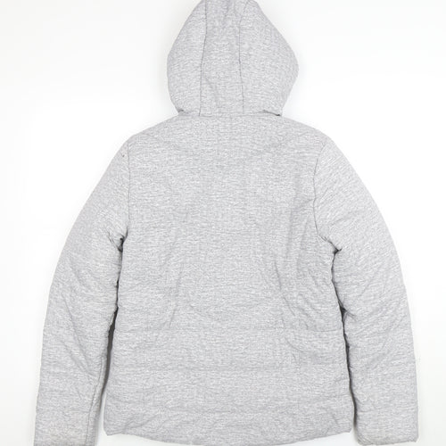 New Balance Women's Grey Hooded Puffer Jacket Size M Polyester Lined