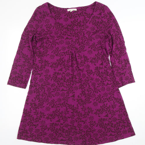 White Stuff Women’s Purple Floral A-Line Jersey Dress Size 10
