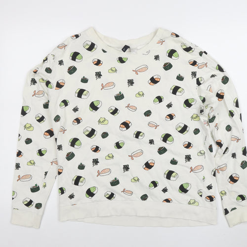 H&M Divided Womens White Sushi Print Pullover Sweatshirt L