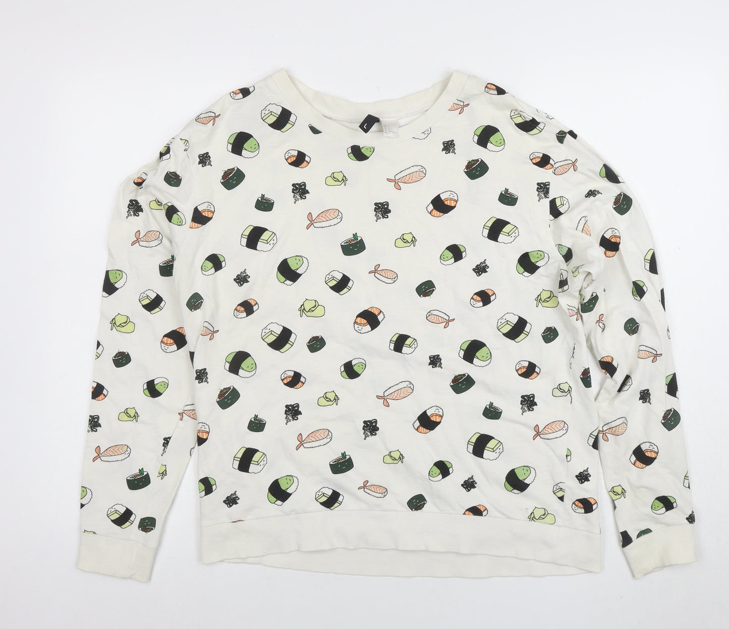 H&M Divided Womens White Sushi Print Pullover Sweatshirt L