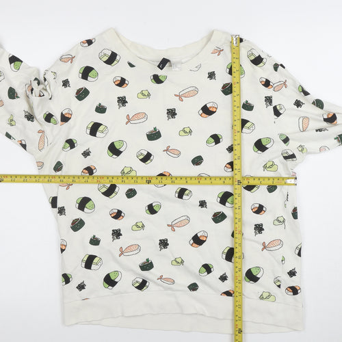 H&M Divided Womens White Sushi Print Pullover Sweatshirt L