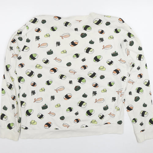 H&M Divided Womens White Sushi Print Pullover Sweatshirt L