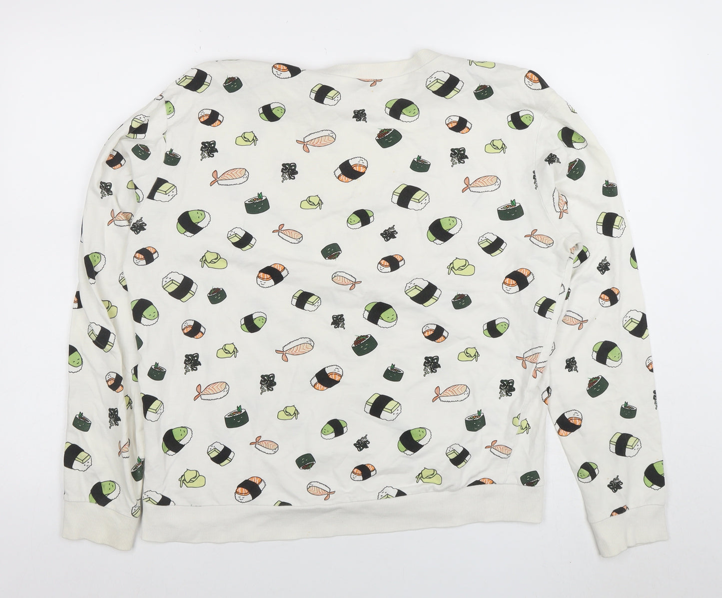 H&M Divided Womens White Sushi Print Pullover Sweatshirt L