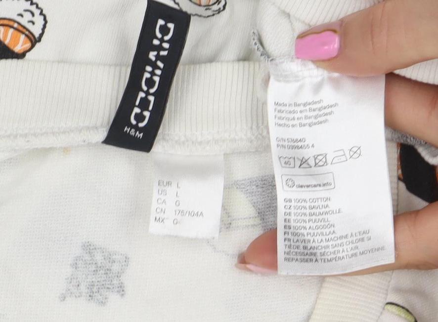 H&M Divided Womens White Sushi Print Pullover Sweatshirt L