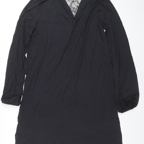 Marks and Spencer Women Black Shift Dress Size 12 Lace V-Neck Long Sleeve