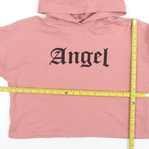 LDR Woman Pink Hooded Pullover Hoodie Angel Print L XL Cotton