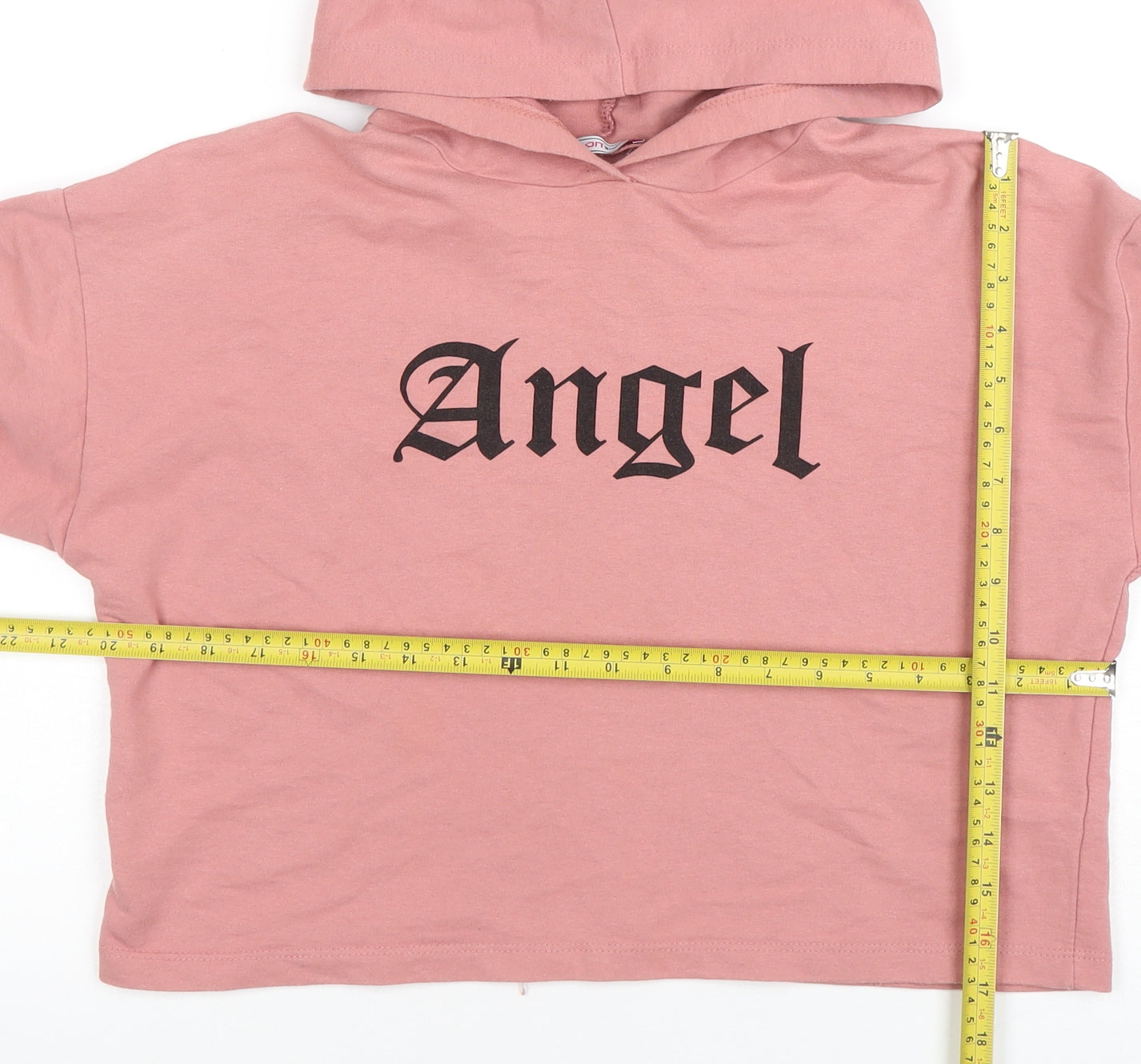 LDR Woman Pink Hooded Pullover Hoodie Angel Print L XL Cotton