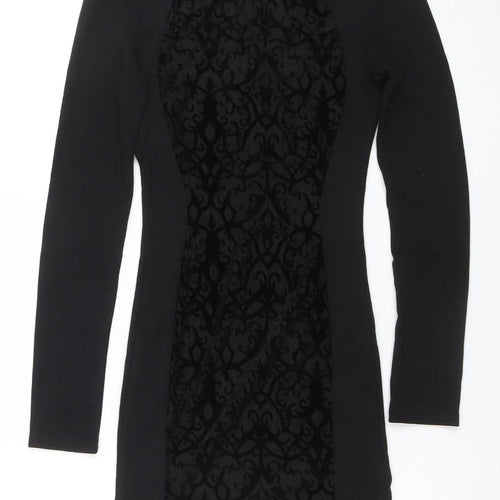 H&M Divided Women's Black Size 8 Velvet Bodycon Long Sleeve Dress