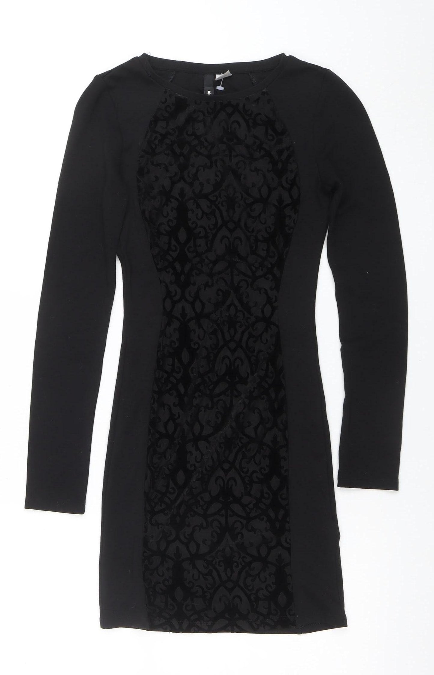 H&M Divided Women's Black Size 8 Velvet Bodycon Long Sleeve Dress