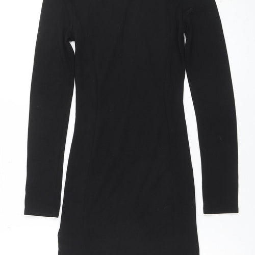 H&M Divided Women's Black Size 8 Velvet Bodycon Long Sleeve Dress