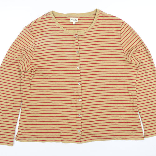 Viyella Women’s Beige Red Striped Cotton Cardigan Size L