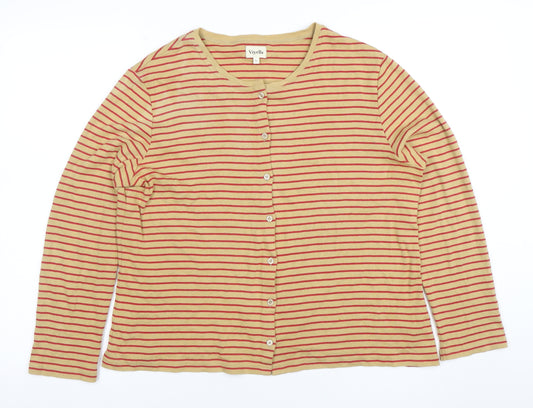 Viyella Women’s Beige Red Striped Cotton Cardigan Size L