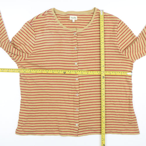 Viyella Women’s Beige Red Striped Cotton Cardigan Size L