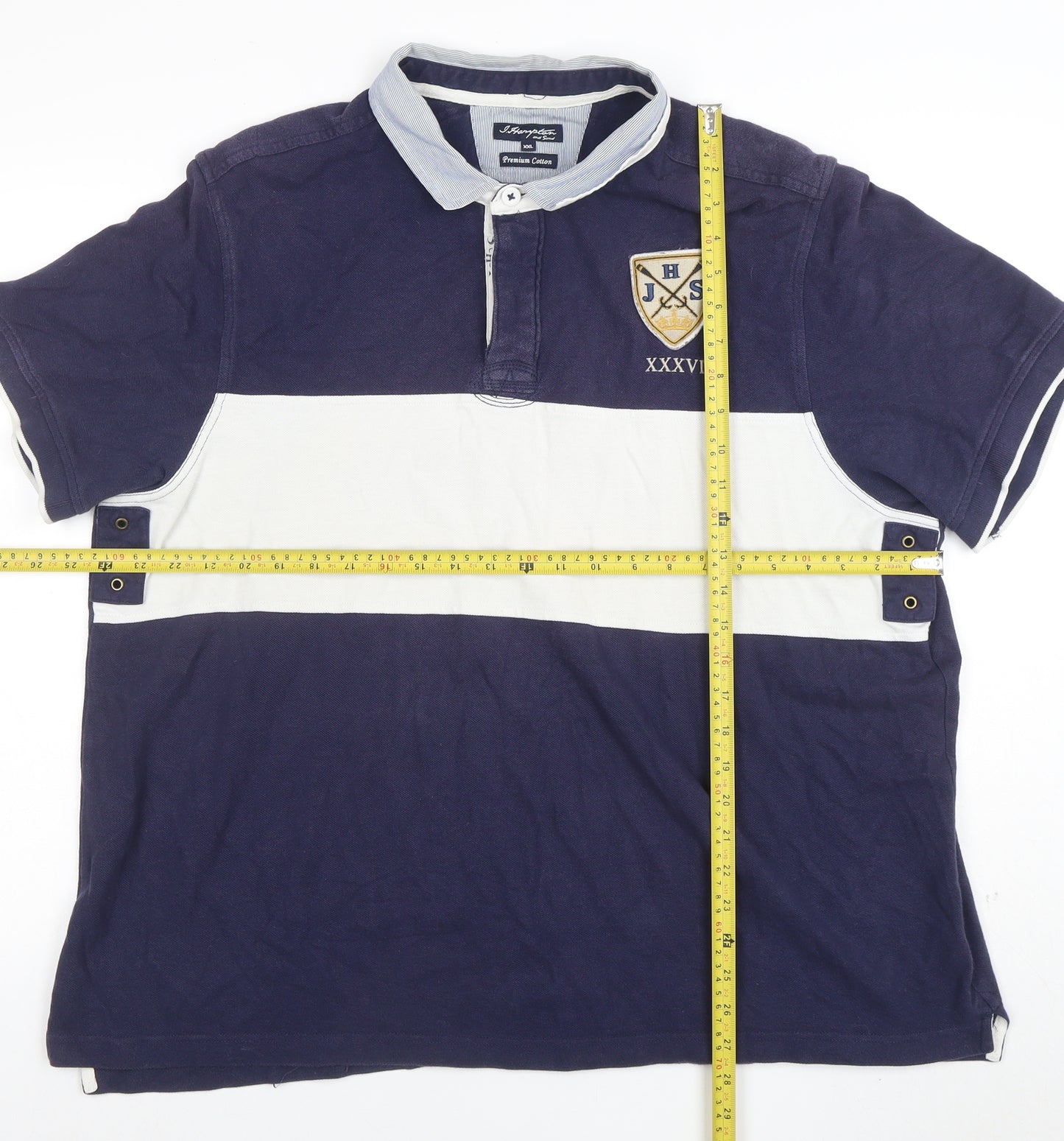 J. Hampton and Sons Men's Navy White Stripe Cotton Polo Shirt XXL