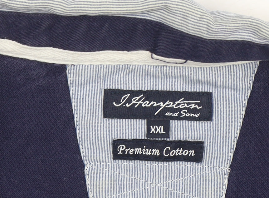 J. Hampton and Sons Men's Navy White Stripe Cotton Polo Shirt XXL