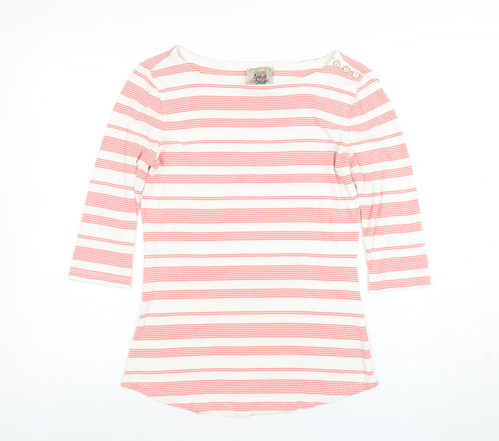 Anokhi & Addison Women's Multicoloured Striped 3/4 Sleeve Boat Neck Top Size L