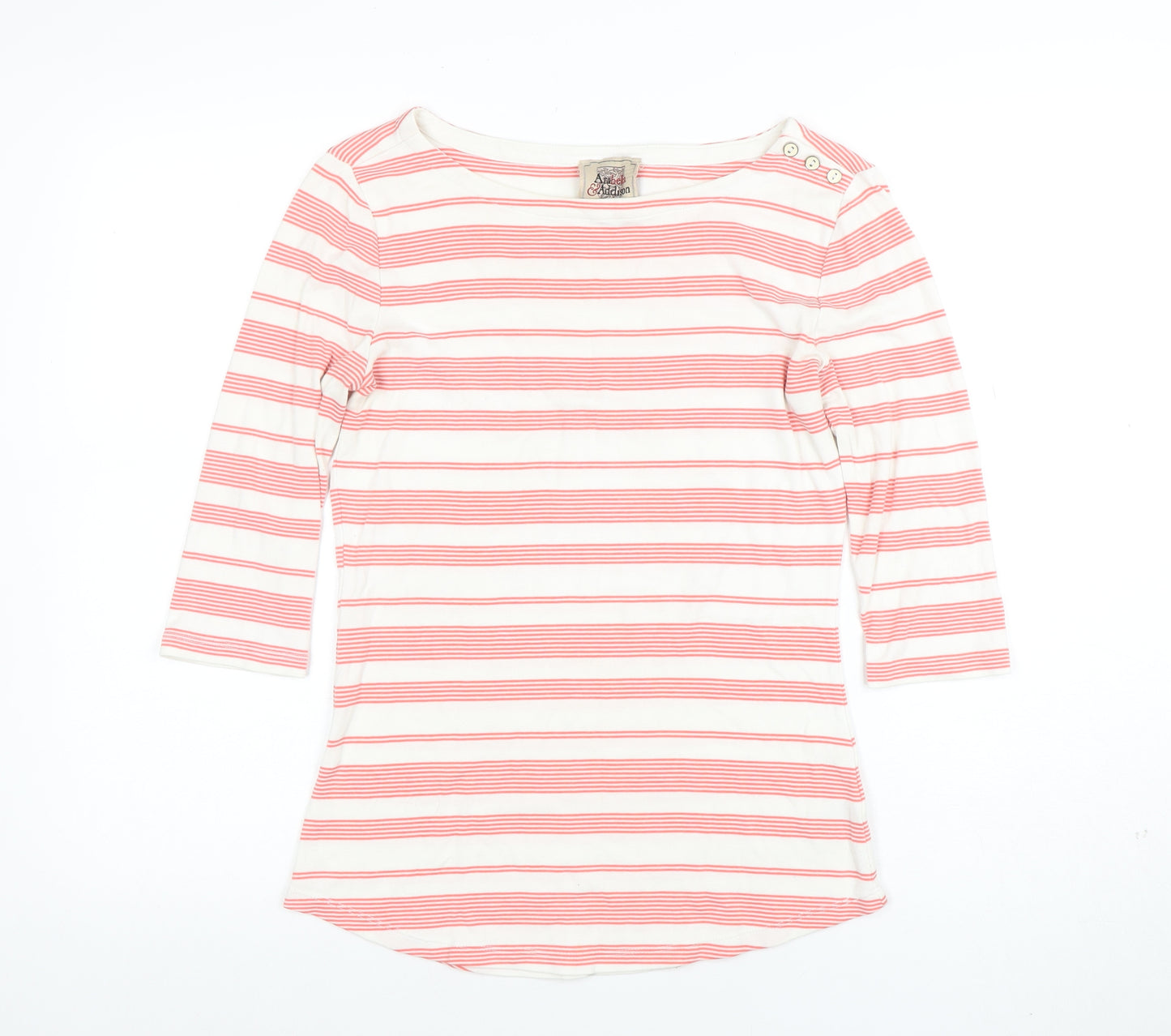 Anokhi & Addison Women's Multicoloured Striped 3/4 Sleeve Boat Neck Top Size L