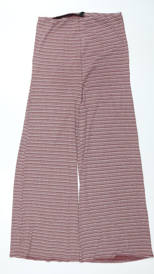Boohoo Women Red Striped Wide-Leg High Rise Trousers Size 16
