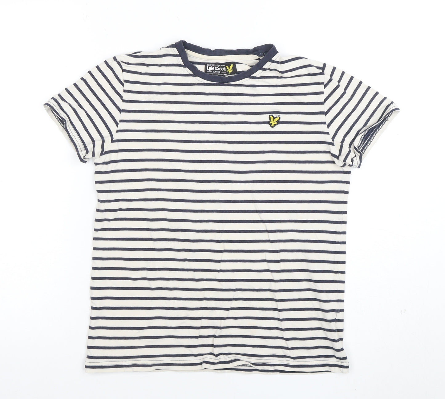 Lyle & Scott Boys Blue Striped Cotton T-Shirt 14-15 Years Regular Fit
