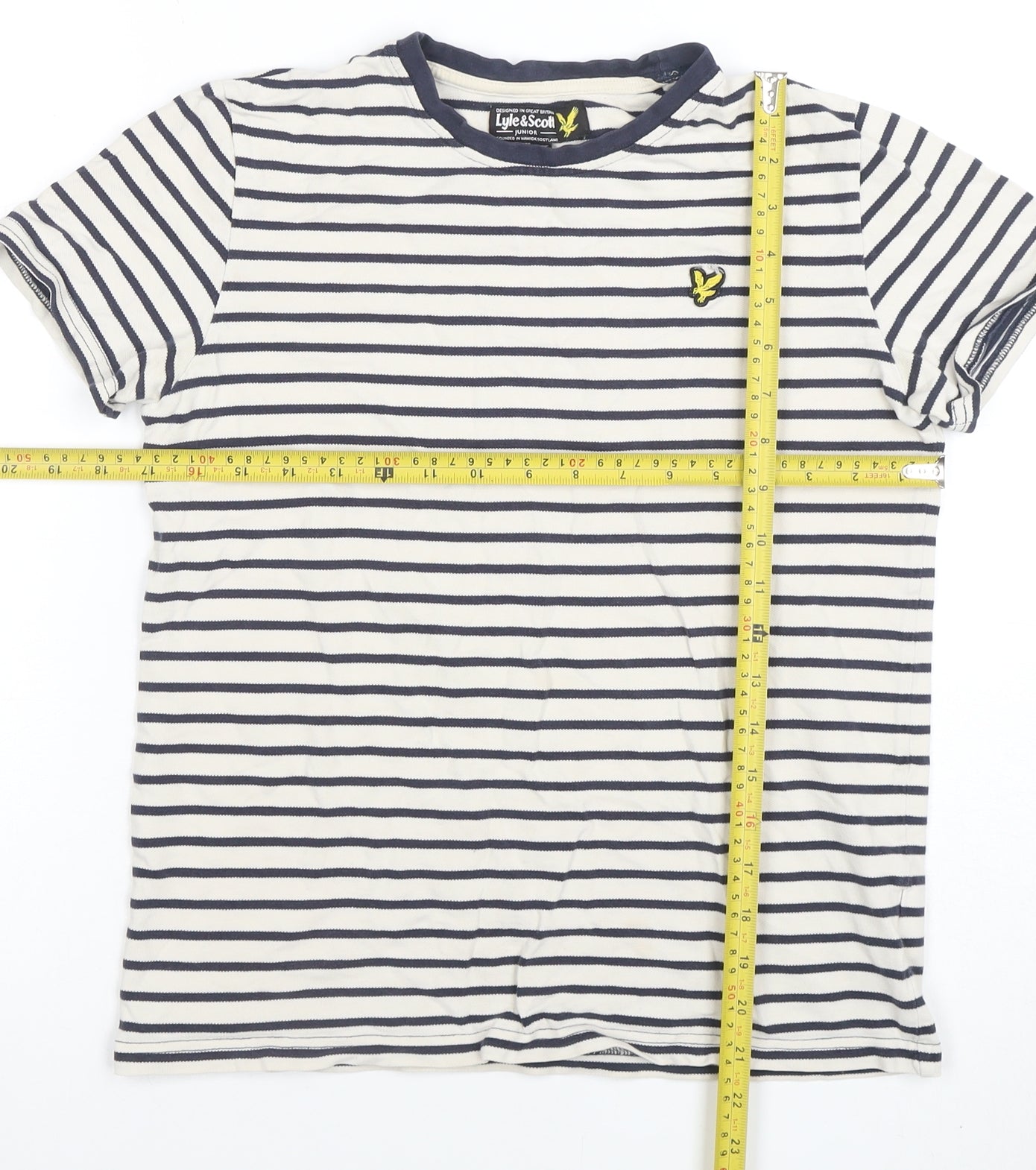 Lyle & Scott Boys Blue Striped Cotton T-Shirt 14-15 Years Regular Fit