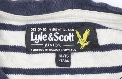Lyle & Scott Boys Blue Striped Cotton T-Shirt 14-15 Years Regular Fit