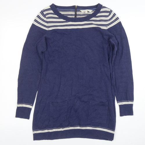 Fat Face Women’s Blue Cotton Wool Jumper Dress Size 10 Long Sleeve Knit