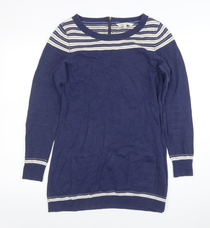 Fat Face Women’s Blue Cotton Wool Jumper Dress Size 10 Long Sleeve Knit