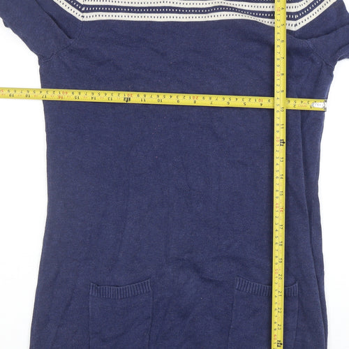 Fat Face Women’s Blue Cotton Wool Jumper Dress Size 10 Long Sleeve Knit