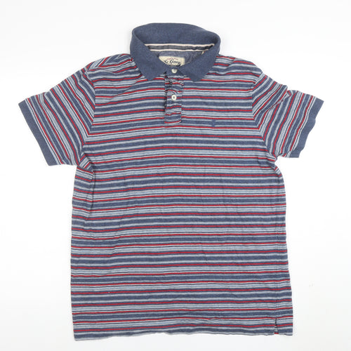 St. George by Duffer Blue Red Striped Cotton Polo Shirt Men's XL