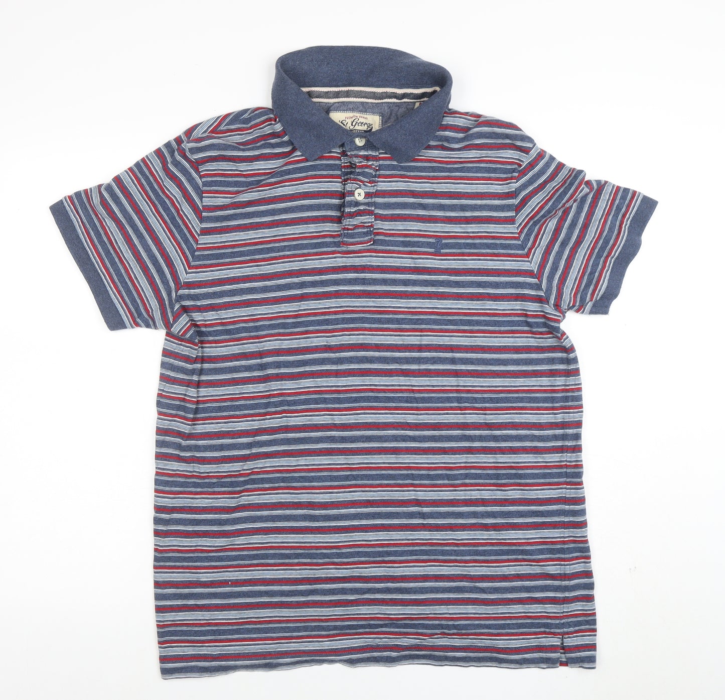 St. George by Duffer Blue Red Striped Cotton Polo Shirt Men's XL