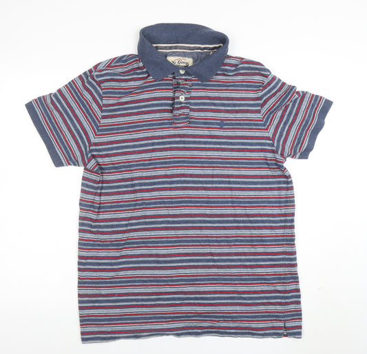 St. George by Duffer Blue Red Striped Cotton Polo Shirt Men's XL